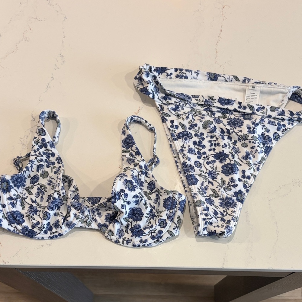 Abercrombie & Fitch White Bikini Top & Bottom with Blue Floral Print